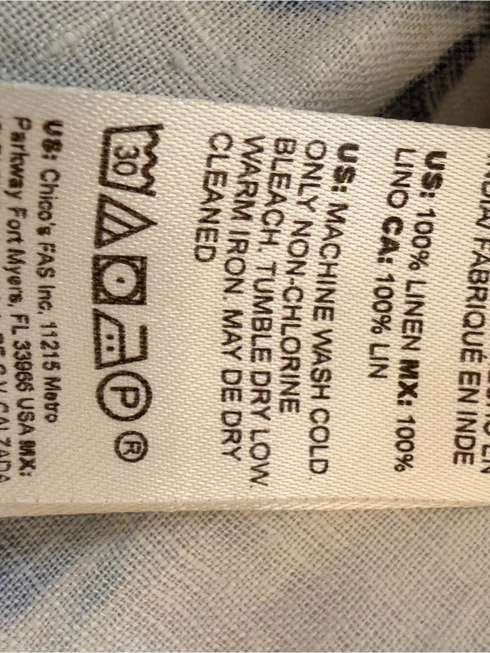 Chico’s Lightweight Linen-Blend Tunic with Blue Watercolor Leaf Print - Picture 3 of 3